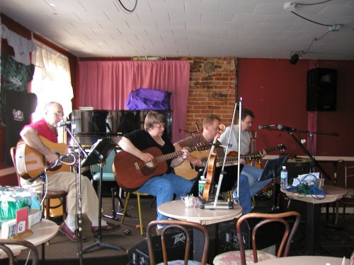 Rehearsing at Caffe Lena, April 25, 2003